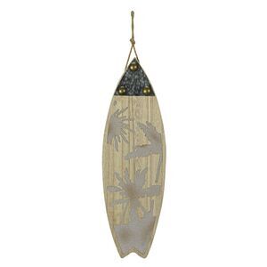 16 Inch Carved Wood & Metal Sun Surfboard Wall Hanging Beach Home Decor Art